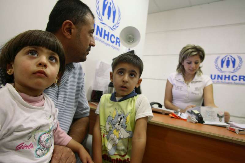 UNHCR staff register refugees at the Douma registration centre on the outskirts of Damascus. Registering with UNHCR ensures that the most vulnerable refugees receive aid.