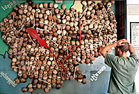 A map made from the skulls of Khmer Rouge victims at the Cambodian genocide museum in Phnom Penh, Oct. 13, 2001