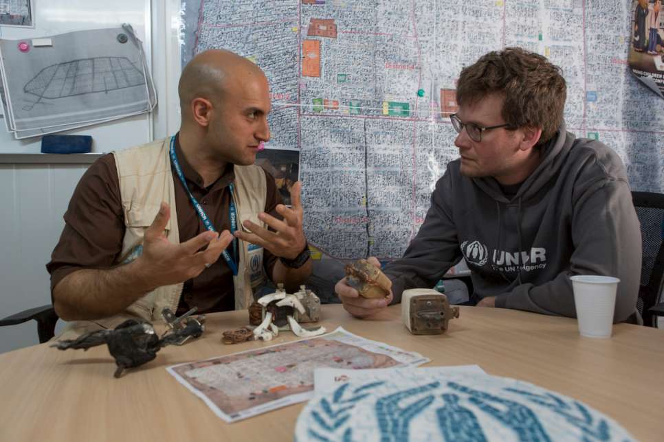 John is briefed by UNHCR Zaatari Camp Manager. UNHCR invests in infrastructure that aims to meet the needs of those living in Zaatari.