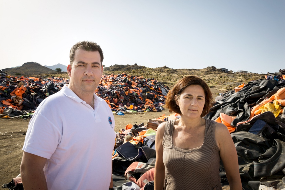 Greece. Winners of UNHCR's Nansen Award 2016, Efi Latsoudi and Konstantinos Mitragas