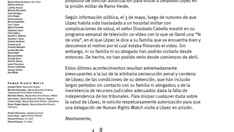 Carta al Presidente Maduro para visitar a Leopoldo López