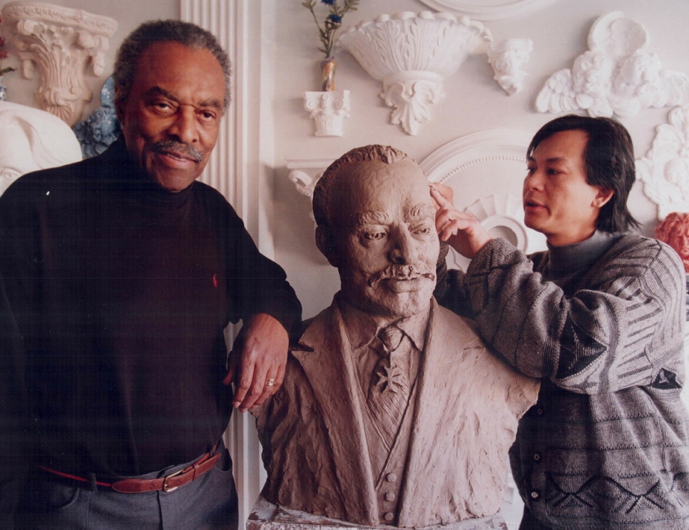 Trung Pham creates a bust of Lincoln Alexander, Ontario's first black Lieutenant Governor.