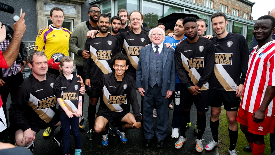 President Michael D Higgins at the World Refugee Day, Fair Play Football Cup 2016 in Dublin, Ireland