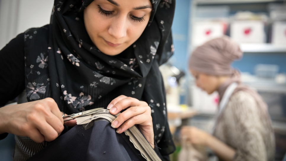 Esraa at work in the Stitch by Stitch workshop.