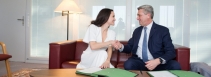 UN High Commissioner for Refugees Filippo Grandi meets with UNHCR Special Envoy Angelina Jolie.  © UNHCR/Mark Henle