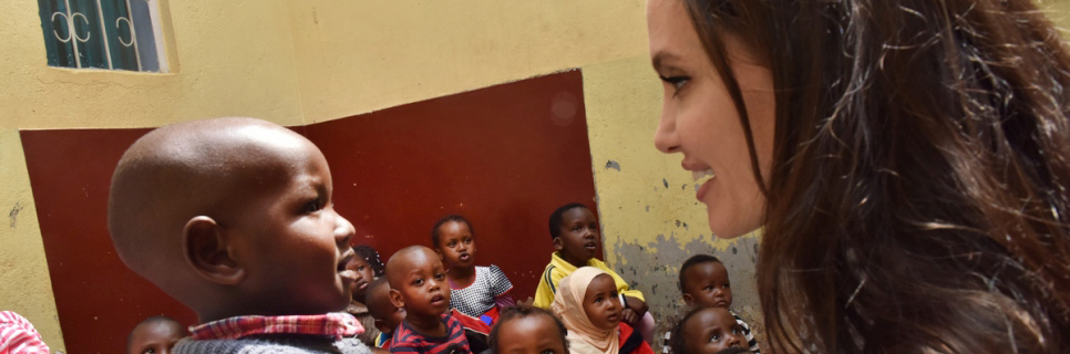 Angelina Jolie calls for reflection on the “pain and suffering” of refugee children during a visit to a centre for adolescent girls in Nairobi on World Refugee Day.