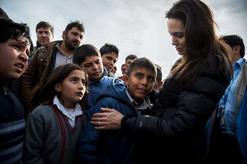 UNHCR Special Envoy Angelina Jolie meets a Syrian child living with disability in Domiz Refugee Camp. She talked to as many people as possible during her visit.
