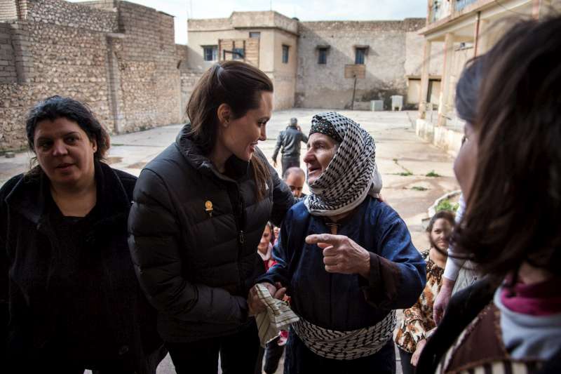 UNHCR Special Envoy Angelina Jolie meets Iraqi Christians at the abandoned school where they are living in Al Qosh, Iraq. Originally from Mosul, they have had to move several times since fleeing their home last year.