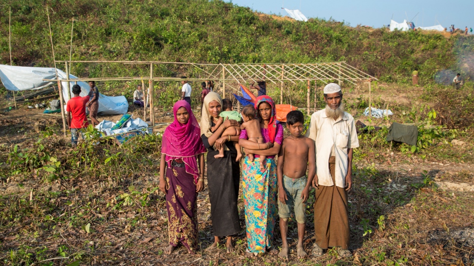 Naju Miya, 60, and his son and daughter, and two nieces and their three children, were relocated by UNHCR to Kutupalong Extension.