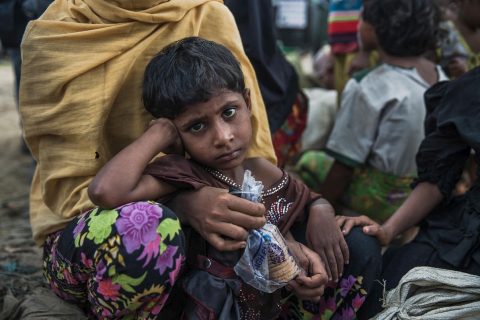 ربيعة خاتون، ذات الـ18 سنة، وبنت أختها، نور، 4 سنوات، تسيران في طريق طوله 10 كيلومترات من حدود ميانمار إلى مركز النقل التابع للمفوضية في كوتوبالونغ، بنغلاديش. قتل والدا نور إثر هجومٍ تعرضت له قريتهم، والآن هي وأختها أم سلمة تعيشان مع خالتهما ربيعة.