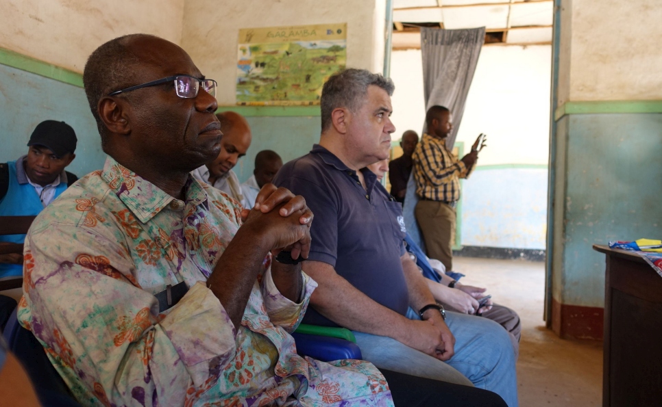 Mr. Arnauld Akodjenou (RRC, South Sudan) and Mr.Fernando Arroyo (Dep. Head of Office OCHA,DRC) at  a meeting with local authorities