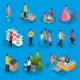 Isometric People on Holiday Shopping Set