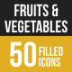 50 Fruits & Vegetables Filled Low Poly Icons