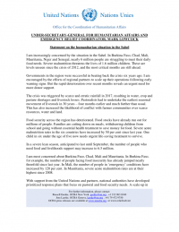 OCHA: Under-Secretary-General for Humanitarian Affairs and Emergency Relief Coordinator, Mark Lowcock: Statement on the humanitarian situation in the Sahel - Cover preview