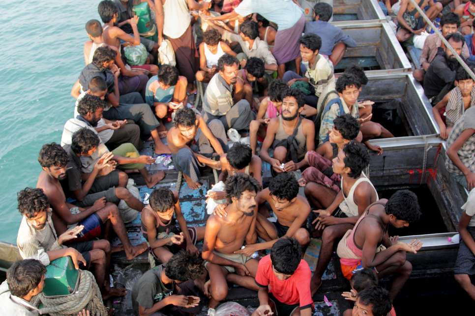 Another boat filled with starving Rohingya is lucky enough to be rescued by Indonesian fishermen, who gave them a tow near the city of Geulumpang, Indonesia. 