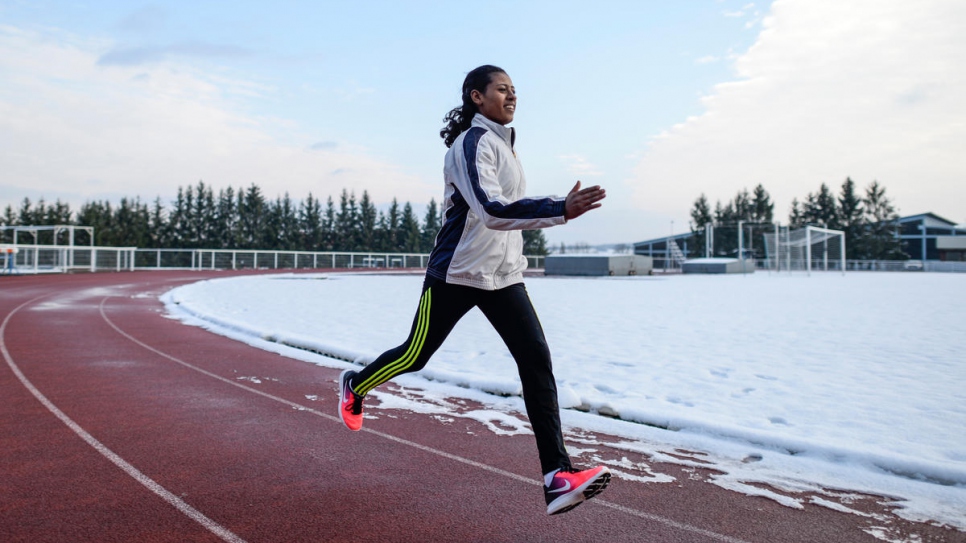 Athlete Farida, an Ethiopian refugee, trains with the help of a former gym teacher who spotted her running. 