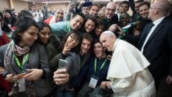 Pope Francis with young participants in the Pre-synodal Meeting in Rome on March 19, 2018. 