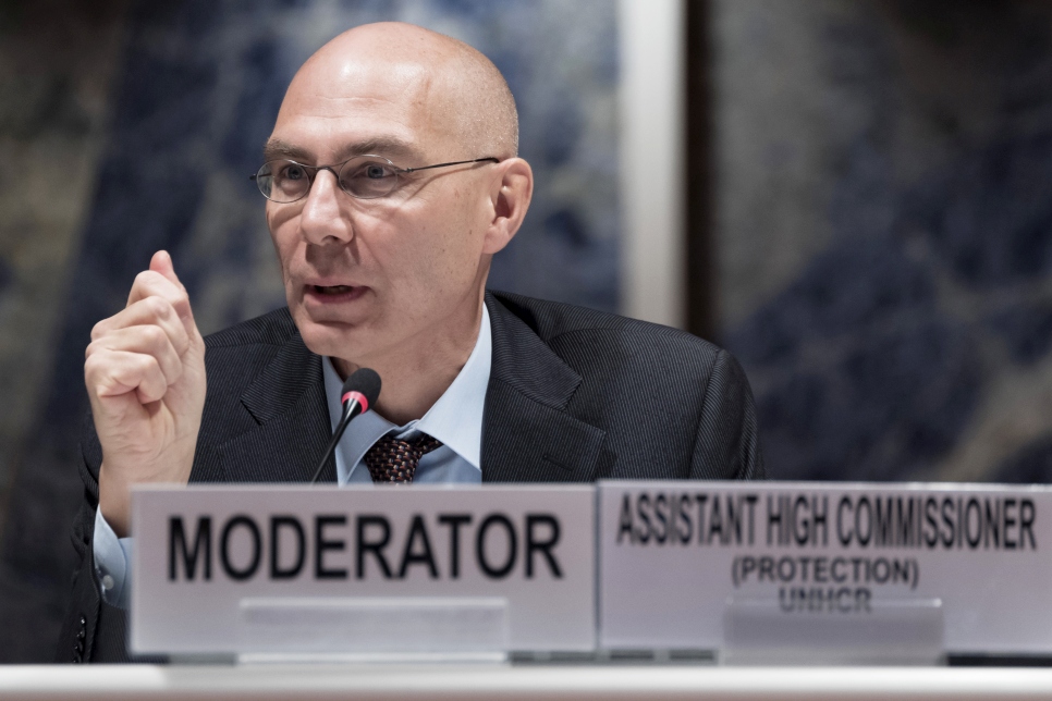 Volker Türk, UNHCR's Assistant High Commissioner for Protection, participates in the dialogue at the Palais des Nations in Geneva.