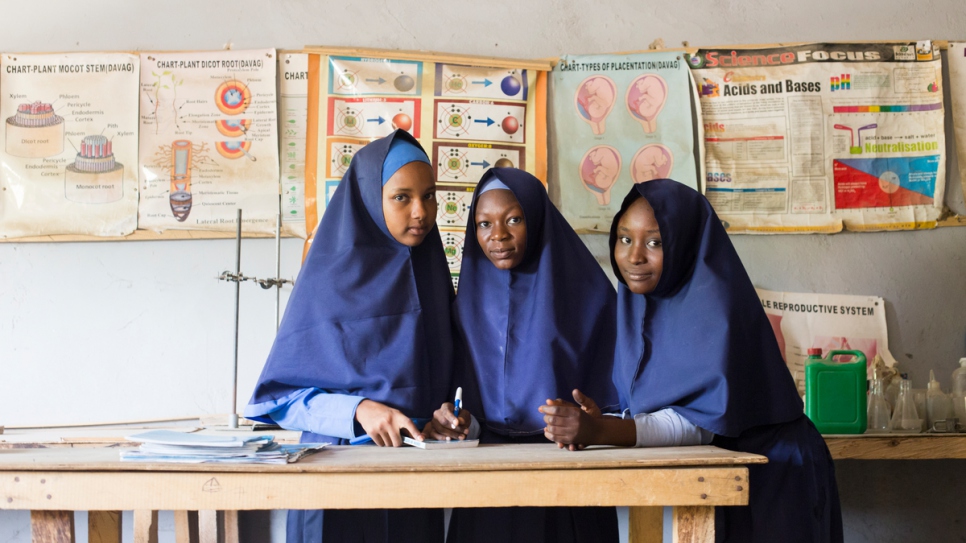 Zeinab Ibrahim, 16, Fannah Mohammed Ali, 16, in class with a friend Treasures Richfield College in Maiduguri, Borno State.
