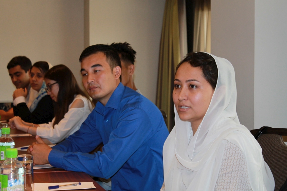 Tajikistan. Afghan refugee Nargis at the first introductory meeting of the Sheraton Hotel Apprenticeship Program.