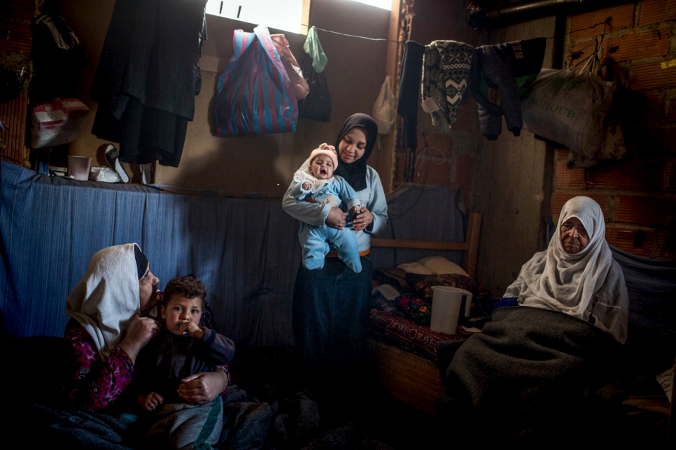 Syria. Displaced persons living in an unfinished building in rural Damascus