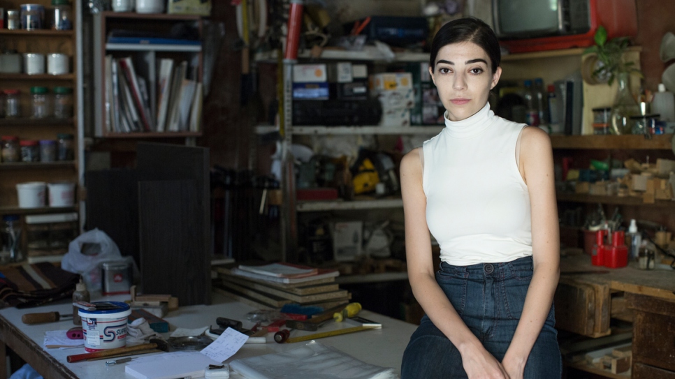 Aline Rad, an architect from Recycle Beirut, in the company's carpentry workshop.