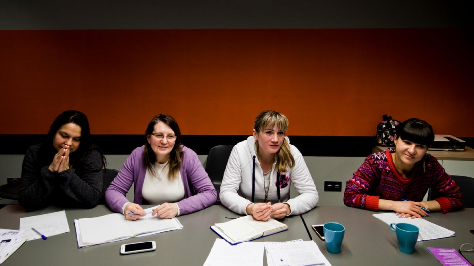 Marianna Zubko attends Polish language class at the European Solidarity Centre.