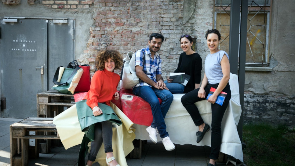 Vera, Abid, Elahe and Nora outside the Mimycri workshop.