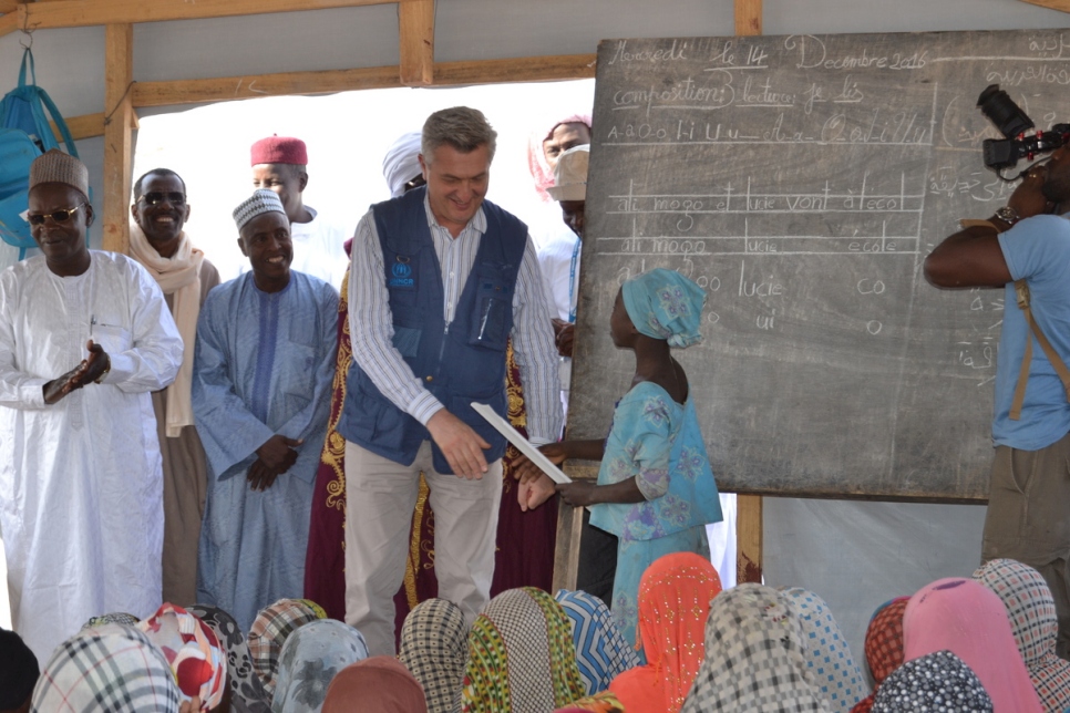 Chad. High Commissioner for Refugees Filippo Grandi visits Baga Sola