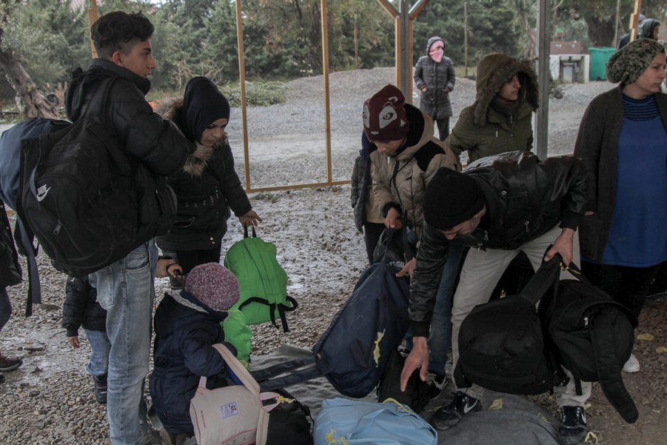 Greece. As heavy snow falls on Lesvos vulnerable refugees are moved to warm accommodation