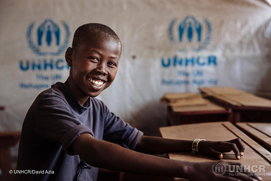 Uganda. South Sudanese refugee John Luis at Ofonze Primary School in Bidibidi settlement