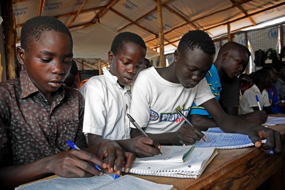 Uganda. The overcrowded school educating South Sudanese refugees