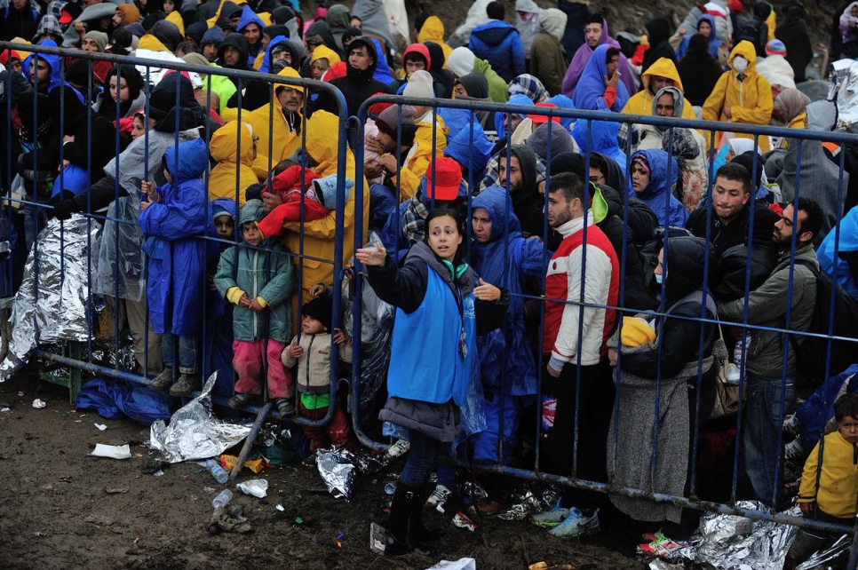 Diana, a UNHCR protection officer, searches the crowd at the Berkasovo border, between Serbia and Croatia, for vulnerable people who need immediate help, including pregnant women, mothers with young children, the elderly and people with disabilities or serious illness.