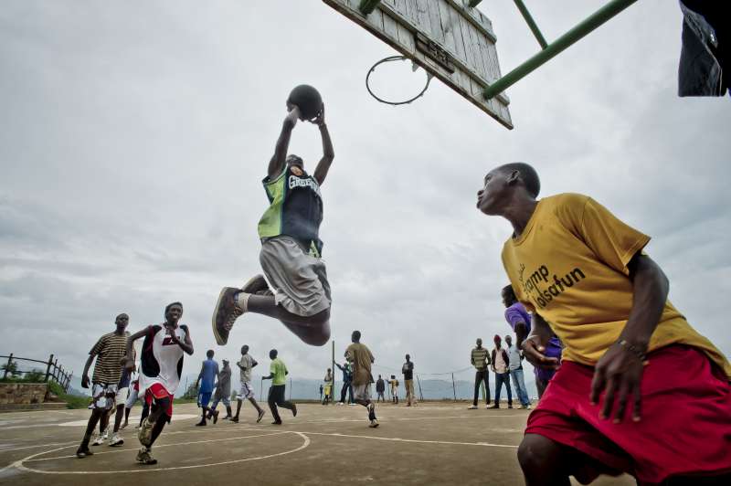 Slam-dunk on the court at Kiziba. 