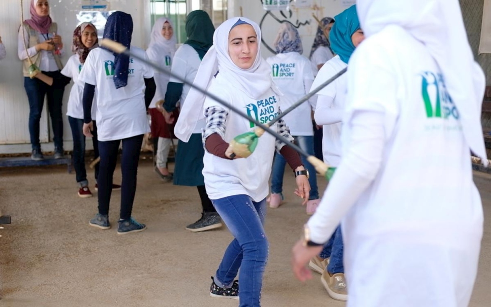Jordan. The UNHCR \X4AWithRefugees solidarity world tour commences with a sports day at Jordan's Za'atari refugee camp