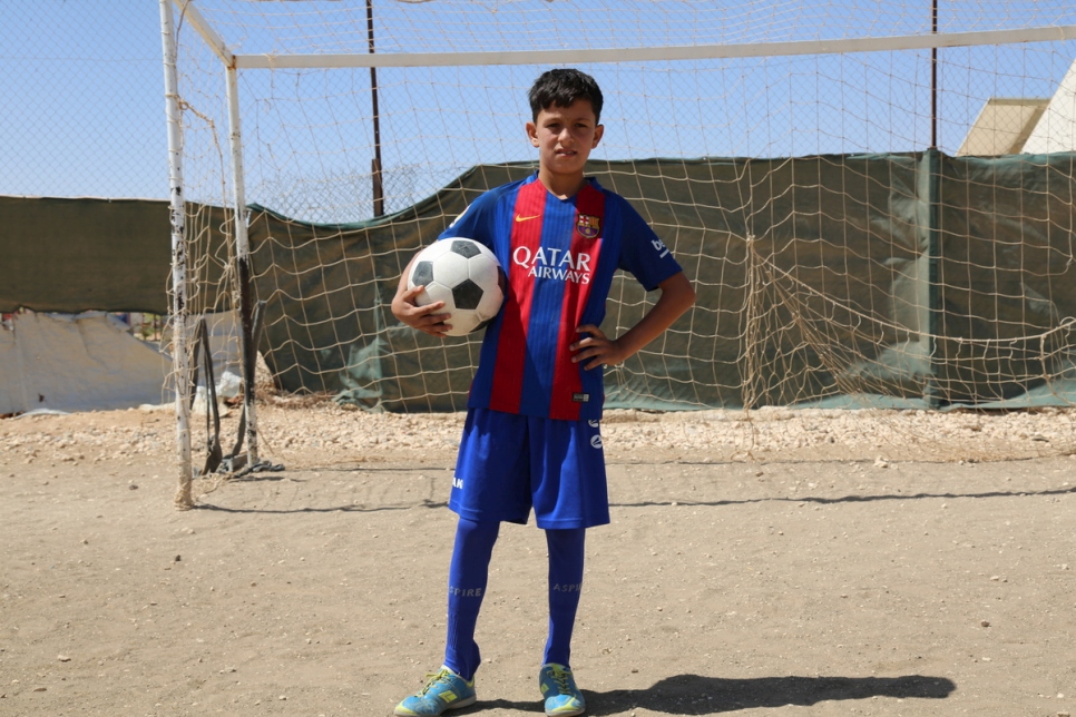 FCB supporter at Football training in Za'atari Refugee Camp