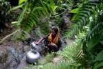 The absence of water outlets and proper sanitation means that Rohingyas living at the Teknaf site must collect water from a spring on a nearby hill.