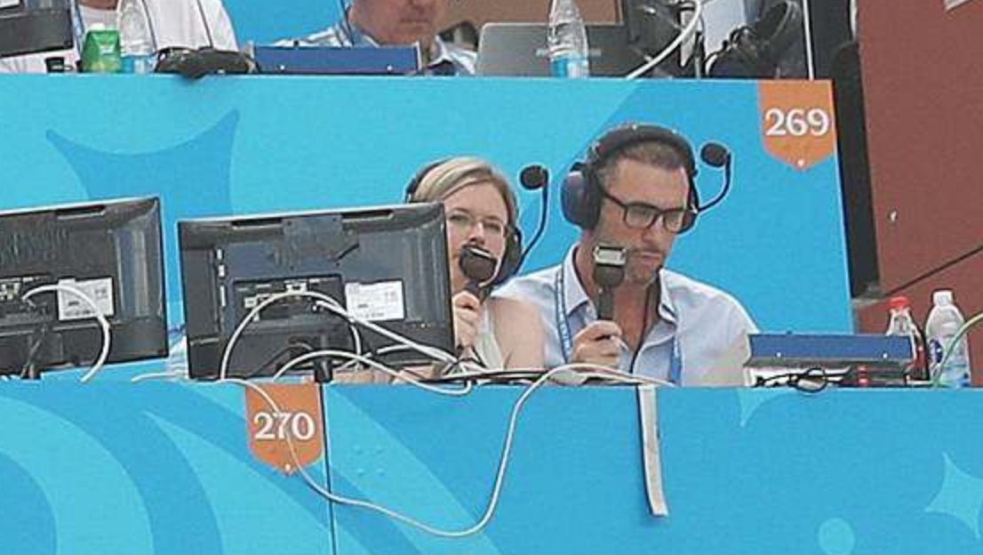 Vicki Sparks and Martin Keown commentating on the World Cup