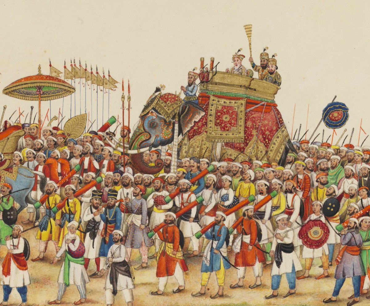 The Mughal Emperor Akbar II riding on an elephant in a state procession from the Red Fort to the mosque for prayer, c. 1815-22 (BL Add Or 888)