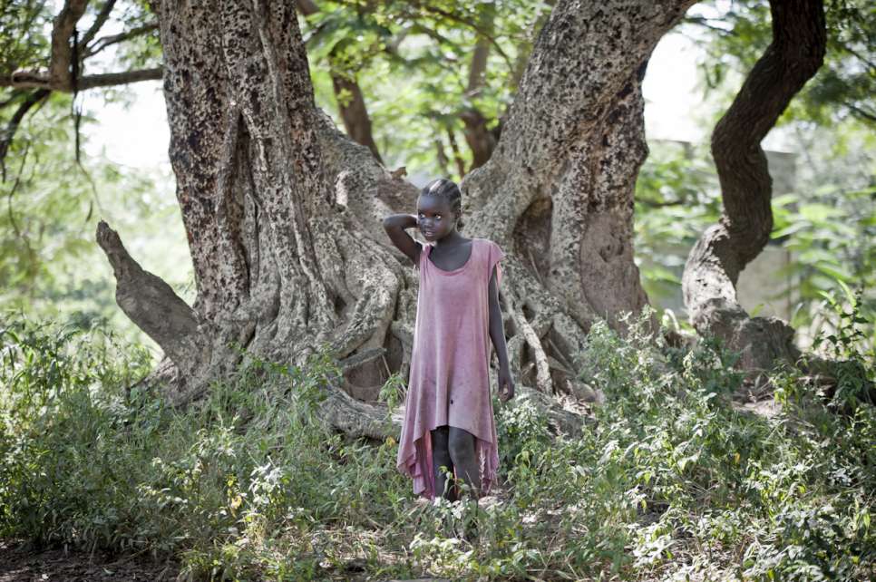 After fleeing the violence in South Sudan with her twin sister, nine-year-old Nyaboth is living in Pugnido refugee camp in Ethiopia. 