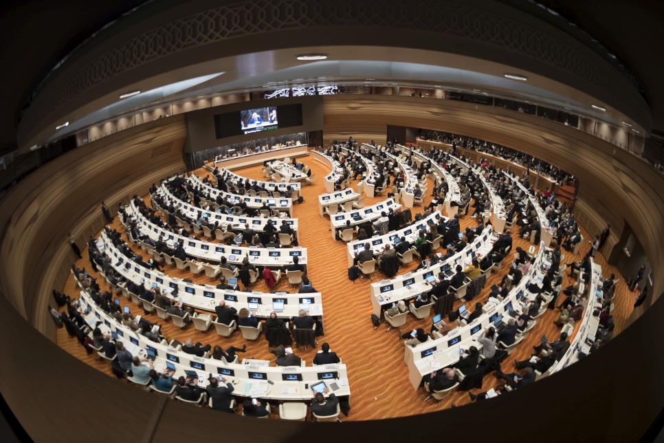 High Commissioner's Dialogue 2017Participants take their seats at the Palais des Nations in Geneva.