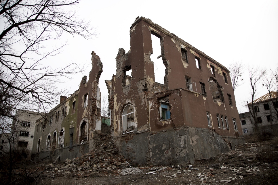 Un ancien hôpital de Slovyansk, massivement endommagé durant le conflit.