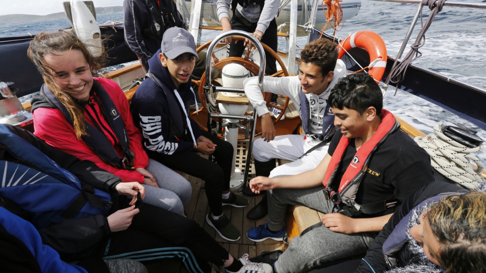 Teenagers from Syria and Ireland learn to sail together off the coast of West Cork, Ireland. The teens, who all live in Ballaghaderreen in County Roscommon, are learning sailing skills as well as teamwork.