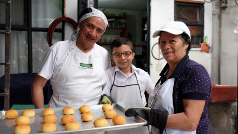 The Ángel Velásquez family – from left, Ricardo, Sebastián and Miriam – prepare bread at the family's bakery in San José, Costa Rica.