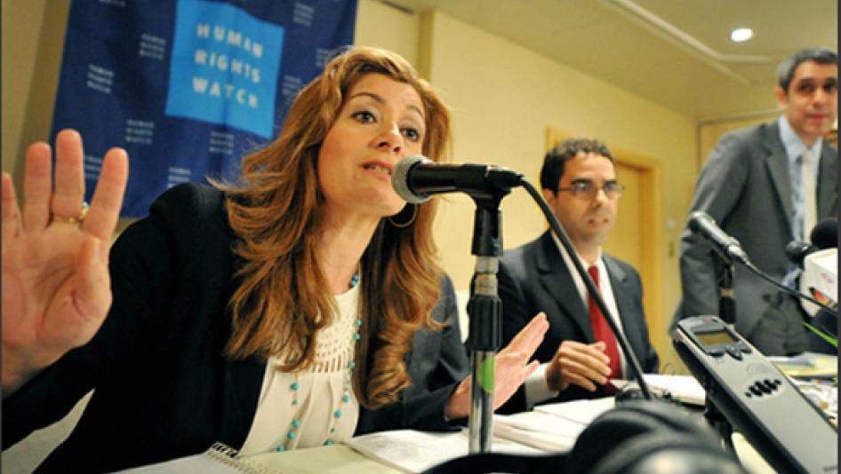 Human Rights Watch experts at a press conference on exploitation of migrant workers in the United Arab Emirates. 