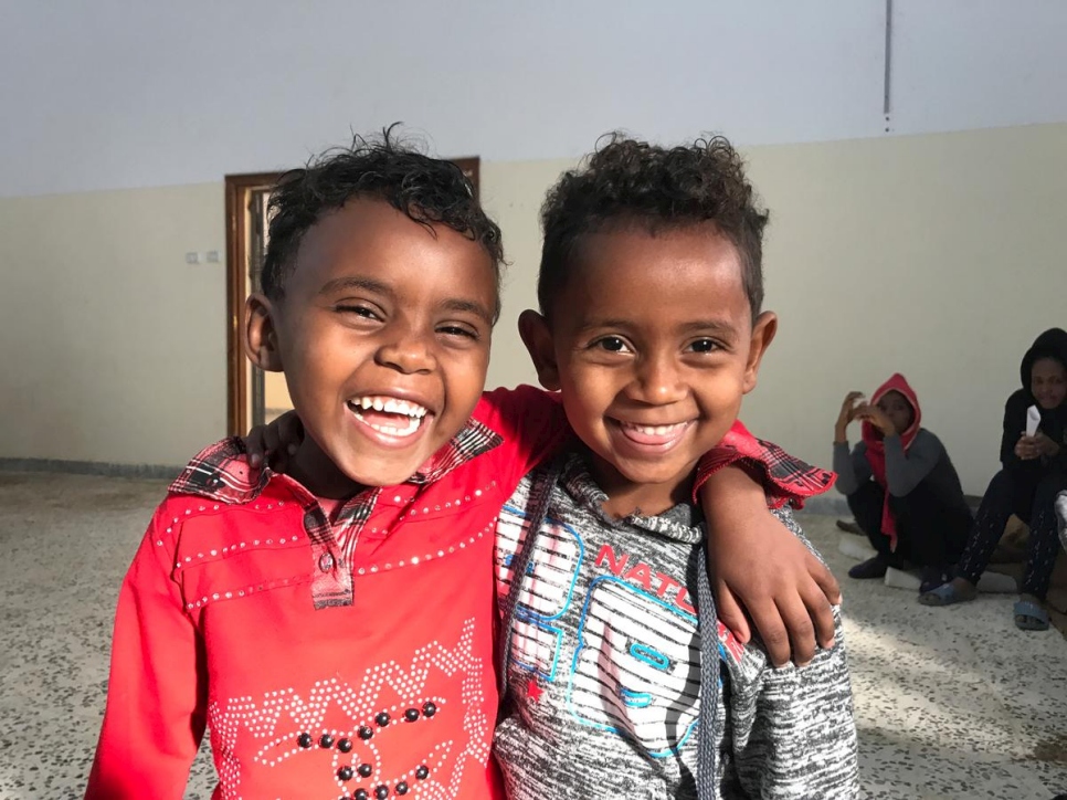 Libya. Refugee children awaiting registration in Karareem