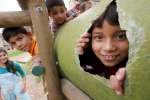 Newly arrived IDP children play at the IDP centre in Los Altos de Cazucá, outside Bogota.