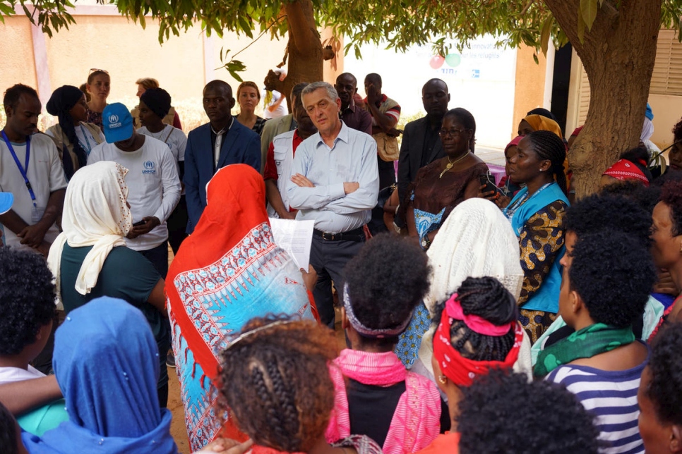 Niger. Migrants and refugees having been freed from captivity in Libya greet UN High Commissioner for Refugees