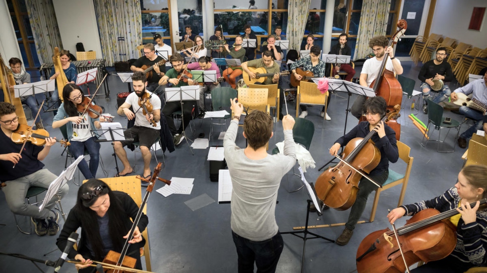 Members of the Bridges orchestra during rehearsal.