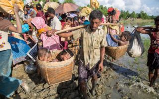 Des milliers de nouveaux réfugiés rohingyas arrivent au Bangladesh près du village d’Anzuman Para, Palong Khali, après avoir traversé la frontière. © HCR / Roger Arnold